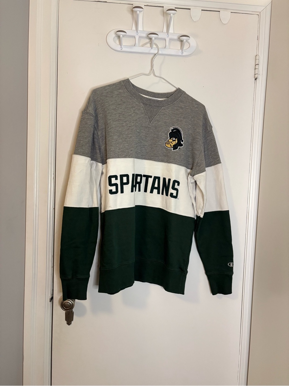 Champion Colorblock Spartans Crewneck Sweatshirt - Gray/White/Green